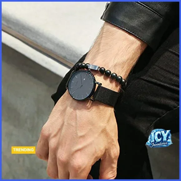Minimalist Analog Quartz Watch with Stainless Steel Mesh Band